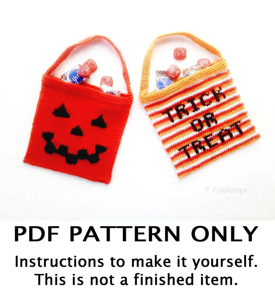 Knitting Pattern Trick or Treat Bag Pattern Halloween Bag Etsy