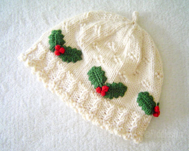 Hat Knitting Pattern Girls Christmas Hat Pattern the HOLLY Hat Newborn, Baby, Toddler, Child & Adult sizes incl'd image 5