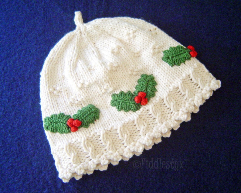 Hat Knitting Pattern Girls Christmas Hat Pattern the HOLLY Hat Newborn, Baby, Toddler, Child & Adult sizes incl'd image 2