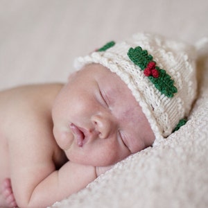 Hat Knitting Pattern Girls Christmas Hat Pattern the HOLLY Hat Newborn, Baby, Toddler, Child & Adult sizes incl'd image 3