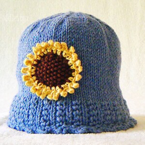 Hat Knitting Pattern Girls Sunflower Hat Pattern the IZZY Hat Newborn, Baby, Toddler, Child & Adult sizes incl'd image 3