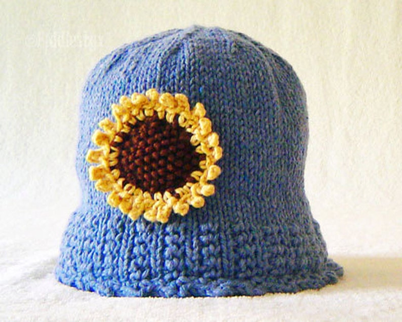 Hat Knitting Pattern Girls Sunflower Hat Pattern the IZZY Hat Newborn, Baby, Toddler, Child & Adult sizes incl'd image 3