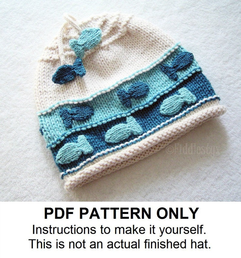 Hat Knitting Pattern Nautical Fish Hat Pattern the CHARLIE Hat Newborn Baby Toddler Child & Adult sizes incl'd image 1