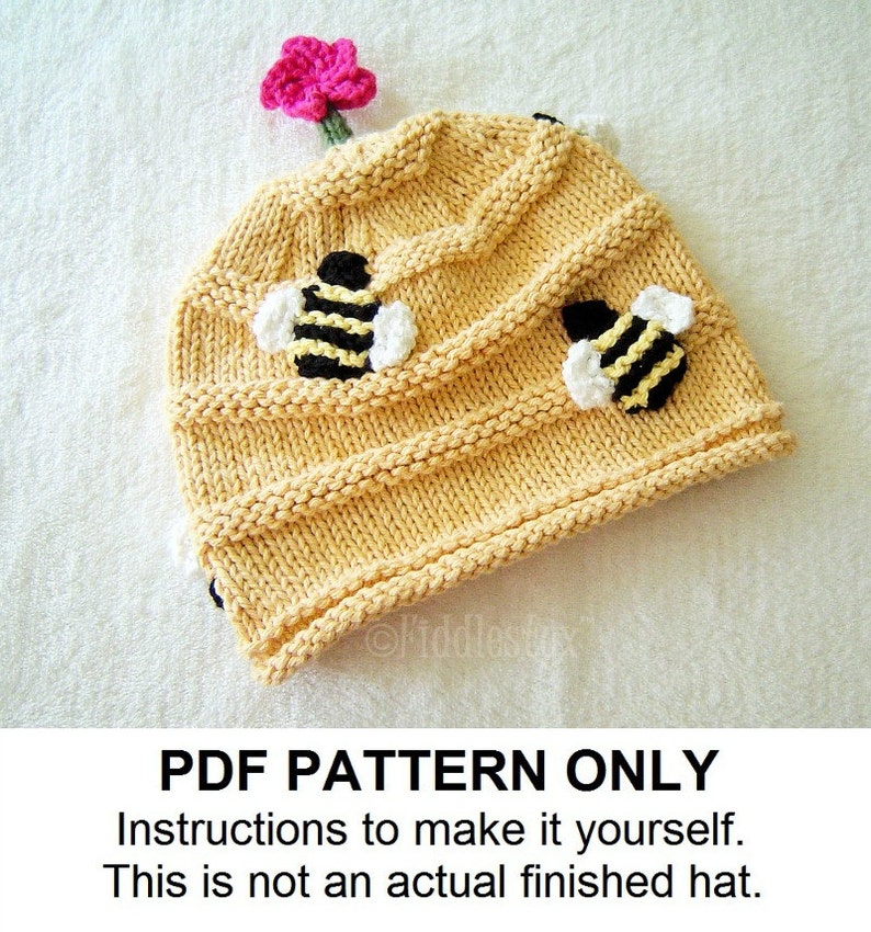 Hat Knitting Pattern Beehive Hat Pattern the BUZZ Hat Newborn, Baby, Toddler, Child & Adult sizes incl'd image 1