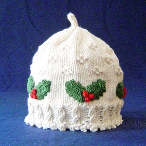 Hat Knitting Pattern Girls Christmas Hat Pattern the HOLLY Hat Newborn, Baby, Toddler, Child & Adult sizes incl'd image 6
