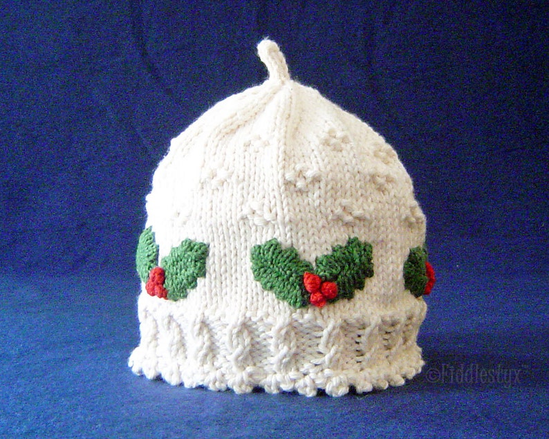 Hat Knitting Pattern Girls Christmas Hat Pattern the HOLLY Hat Newborn, Baby, Toddler, Child & Adult sizes incl'd image 6