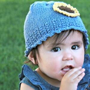 Hat Knitting Pattern Girls Sunflower Hat Pattern the IZZY Hat Newborn, Baby, Toddler, Child & Adult sizes incl'd image 2