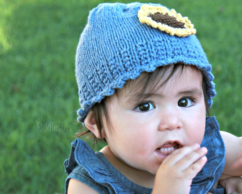 Hat Knitting Pattern Girls Sunflower Hat Pattern the IZZY Hat Newborn, Baby, Toddler, Child & Adult sizes incl'd image 2