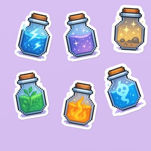 Sticker Bundle – Pixel Potion Bottles | Magic Elemental RPG Gaming Vinyl Stickers