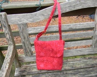Red Sunburst Batik Cross body Bag with Adjustable Strap and Flap