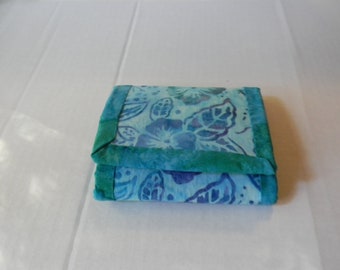 Turquoise Floral Batik Trifold Wallet