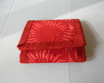 Red Sunflower Batik Trifold Wallet