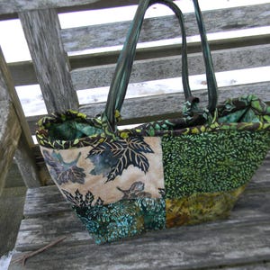 Bolso de mano grande/bolso de hombro en batik verde, original