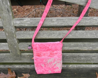 Small Pink Batik Zipper Cross body Bag