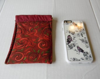 Red Fabric Cell Phone/ Sunglasses Squeeze Frame Pouch