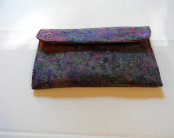 Raspberry Floral Batik Clutch Wallet