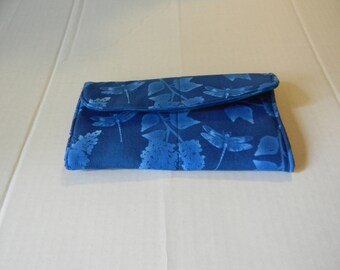 Blue Dragonflies and Lilacs Fabric Clutch Wallet