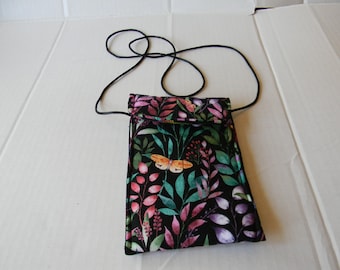 Botanical Floral and Butterfly Fabric Passport Bag/Cell Phone Bag