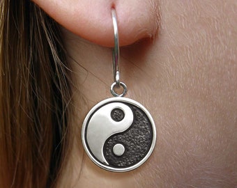 Yin Yang  Earrings Sterling Silver Hand Carved & Cast Fish Hook or Post Yin yang, Yoga, Oriental, Earrings