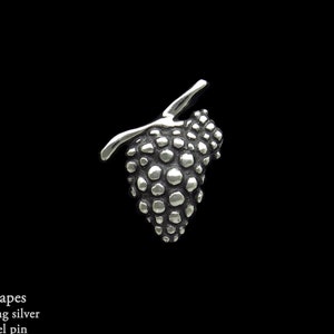 Grape Lapel Pin Sterling Silver Grape Vine Pin, Red Wine Lapel Pin