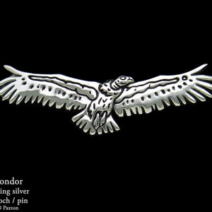 Condor Brooch Pin Sterling Silver California Condor Pin, Bird Brooch, Bird Soaring image 1