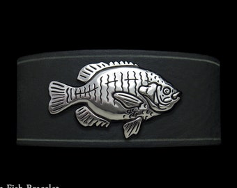 Bream Fish Leather Bracelet Sterling Silver Perch Sunfish on Leather Bracelet