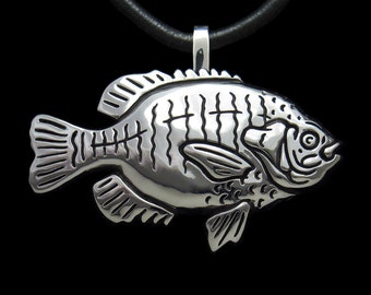 Fish Necklace, Bream Pendant in Solid Sterling Silver, Sunfish Fisherman Men's Pendant, Fishing Necklace Brim