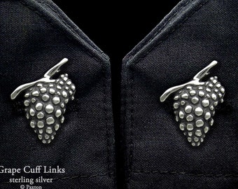 Grape Cuff Links Sterling Silver, Grapes Wine Cuff Links, Men's Wine Jewelry