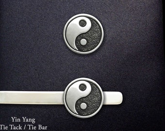 Yin Yang Tie Tack or Yin Yang Tie Bar / Tie Clip Sterling Silver, Tai Chi Tie Tack, Yoga, Martial Arts, Meditation Tie Bar