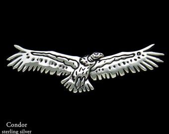 Condor Brooch Pin Sterling Silver California Condor Pin, Bird Brooch, Bird Soaring