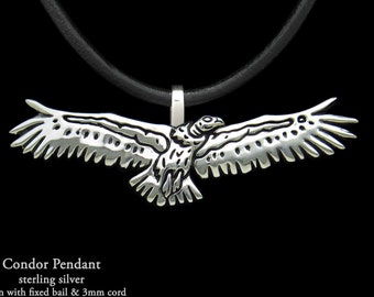 Condor Necklace, Condor Pendant in Solid Sterling Silver, California Condor Pendant, Carrion Bird Necklace