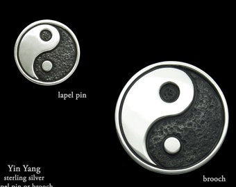 Yin Yang Lapel Pin Yin Yang Brooch Sterling Silver Tai Chi Brooch, Martial Arts, Meditation, Yoga Pin