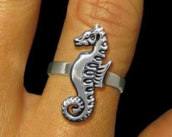 Bague En Argent Massif Hippocampe - Taille 54 - Occasion