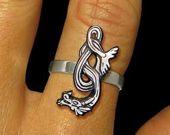 Sea Serpent Ring Sterling Silver Water Dragon Ring