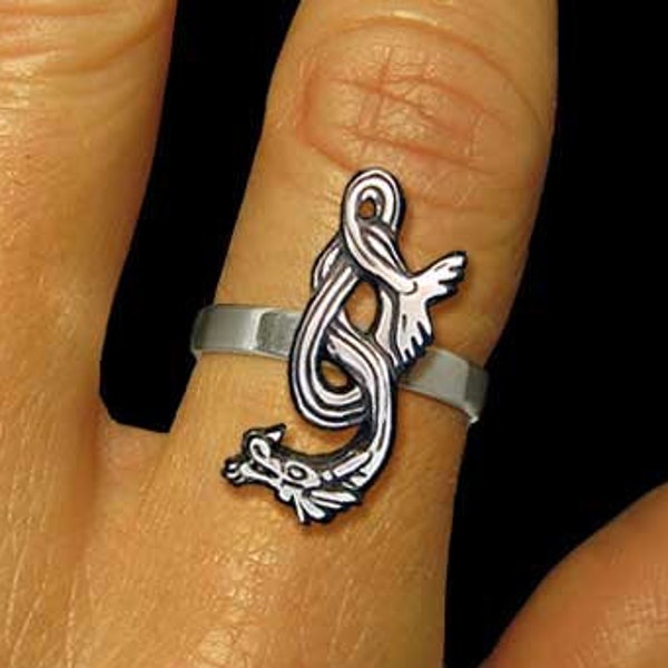 Serpent de mer bague en argent Sterling anneau Dragon d’eau