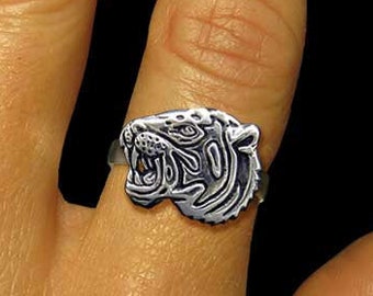 Tiger Head Ring Sterling Silver