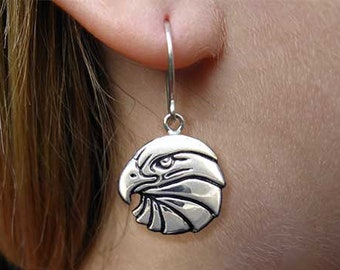 Eagle Earrings Sterling Silver Hand Carved & Cast Fish Hook or Post Eagle Head Earrings