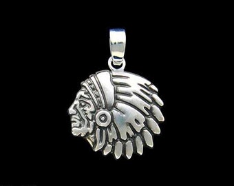 Indian Chief Head Charm / Necklace Sterling Silver