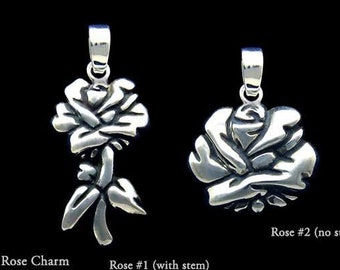 Rose Flower Charm / Necklace Sterling Silver