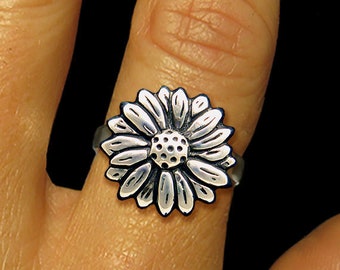 Daisy Flower Ring Sterling Silver Daisy Ring