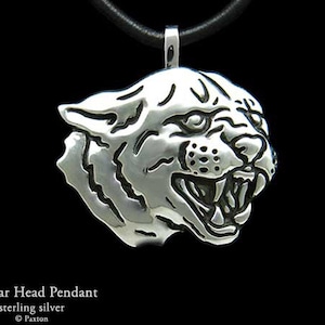 Cougar Mountain Lion Puma Head Pendant Necklace Sterling Silver