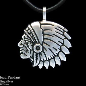 Chief Indian Head Pendant Necklace Sterling Silver