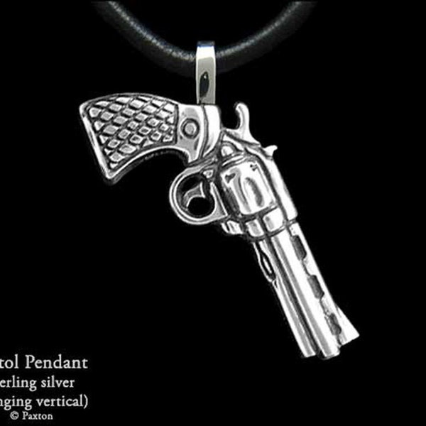 Pistol Pendant Necklace Sterling Silver Zombie Pistol Revolver