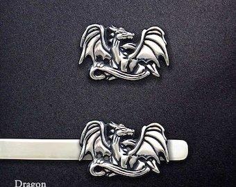 Dragon Tie Tack or Dragon Tie Bar / Tie Clip Sterling Silver