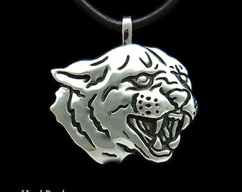 Cougar Mountain Lion Puma Head Pendant Necklace Sterling Silver
