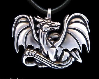 Dragon Pendant Necklace Sterling Silver