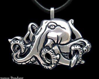 Octopus Pendant Necklace Sterling Silver