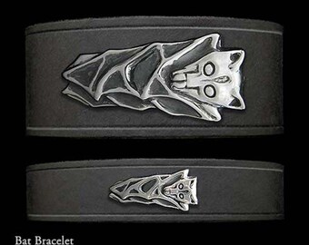 Bat Leather Bracelet Sterling Silver Bat on Leather Bracelet