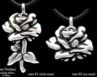 Rose Flower Pendant Necklace Sterling Silver