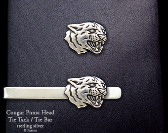 Cougar Puma Tie Tack or Cougar Head Panther Tie Bar / Tie Clip Sterling Silver